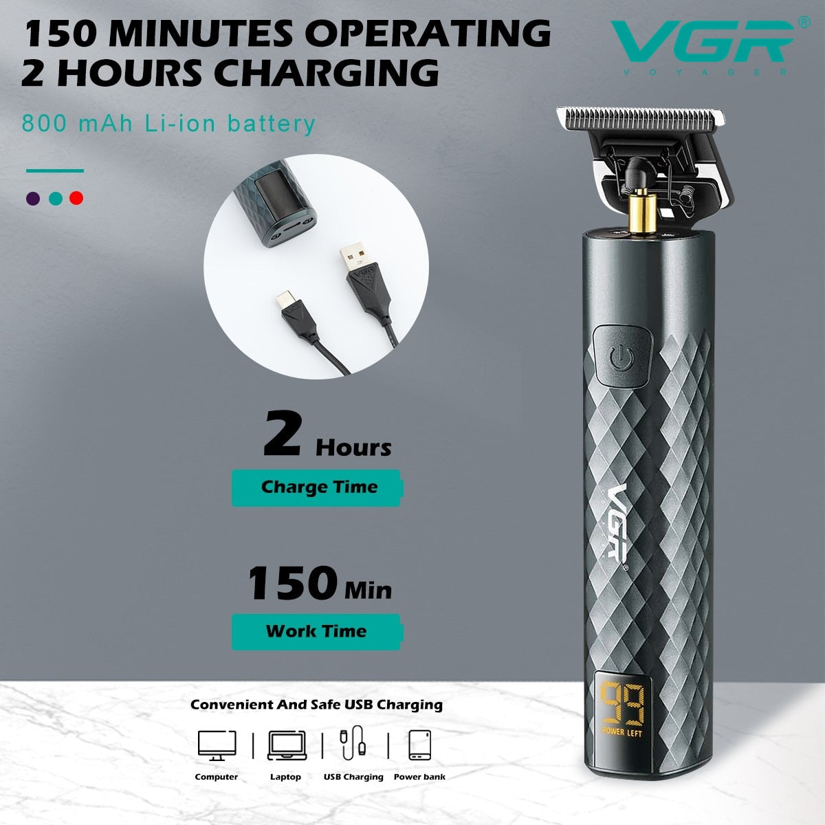 Professional Metal Hair Trimmer with LED Display V-077