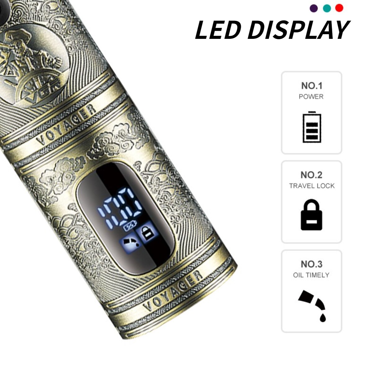 Full Metal Gold Hair Clipper with LED Display V-697