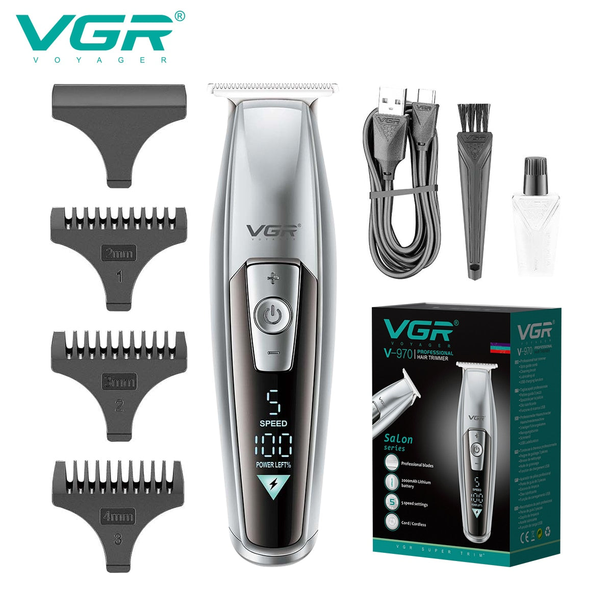 Professional 5 Speed Salon Cordless Hair Trimmer V-970