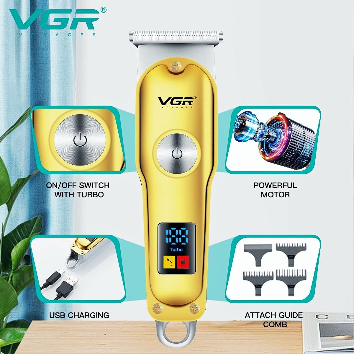 Portable Gold Hair trimmer with LED Display V-290