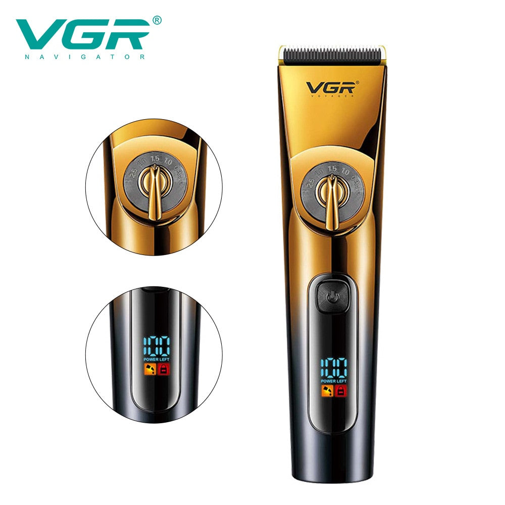 Waterproof Rechargeable Black and Gold Hair Clipper V-663