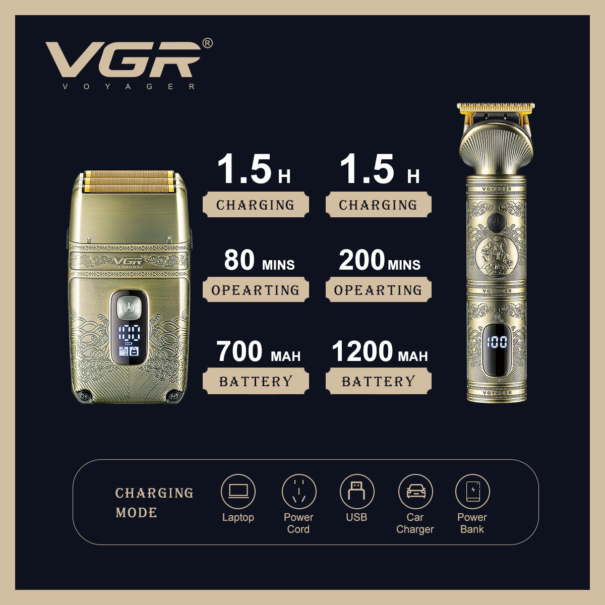 Metal Gold Electric Hair Trimmer and Shaver kit V-649