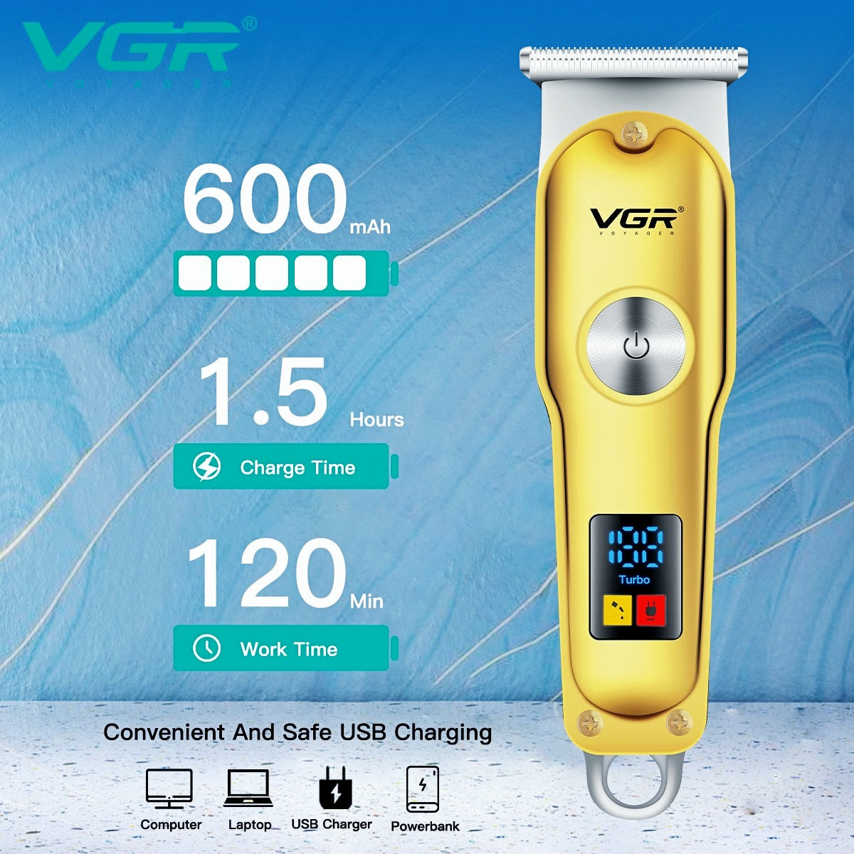 Portable Gold Hair trimmer with LED Display V-290