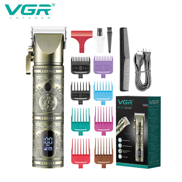 Full Metal Gold Hair Clipper with LED Display V-697